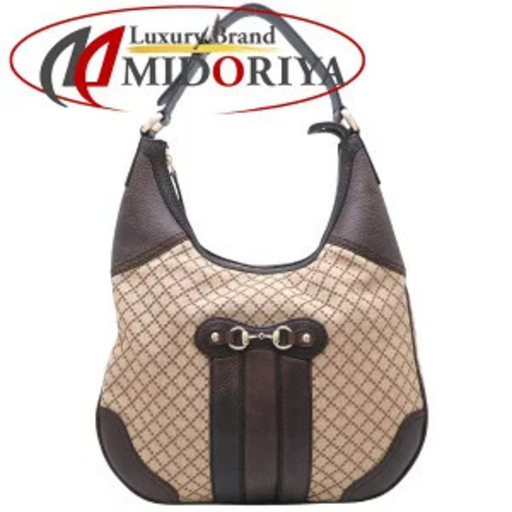 Gucci Diamante Horsebit Catherine Hobo Shoulder Bag Canvas Beige Brown